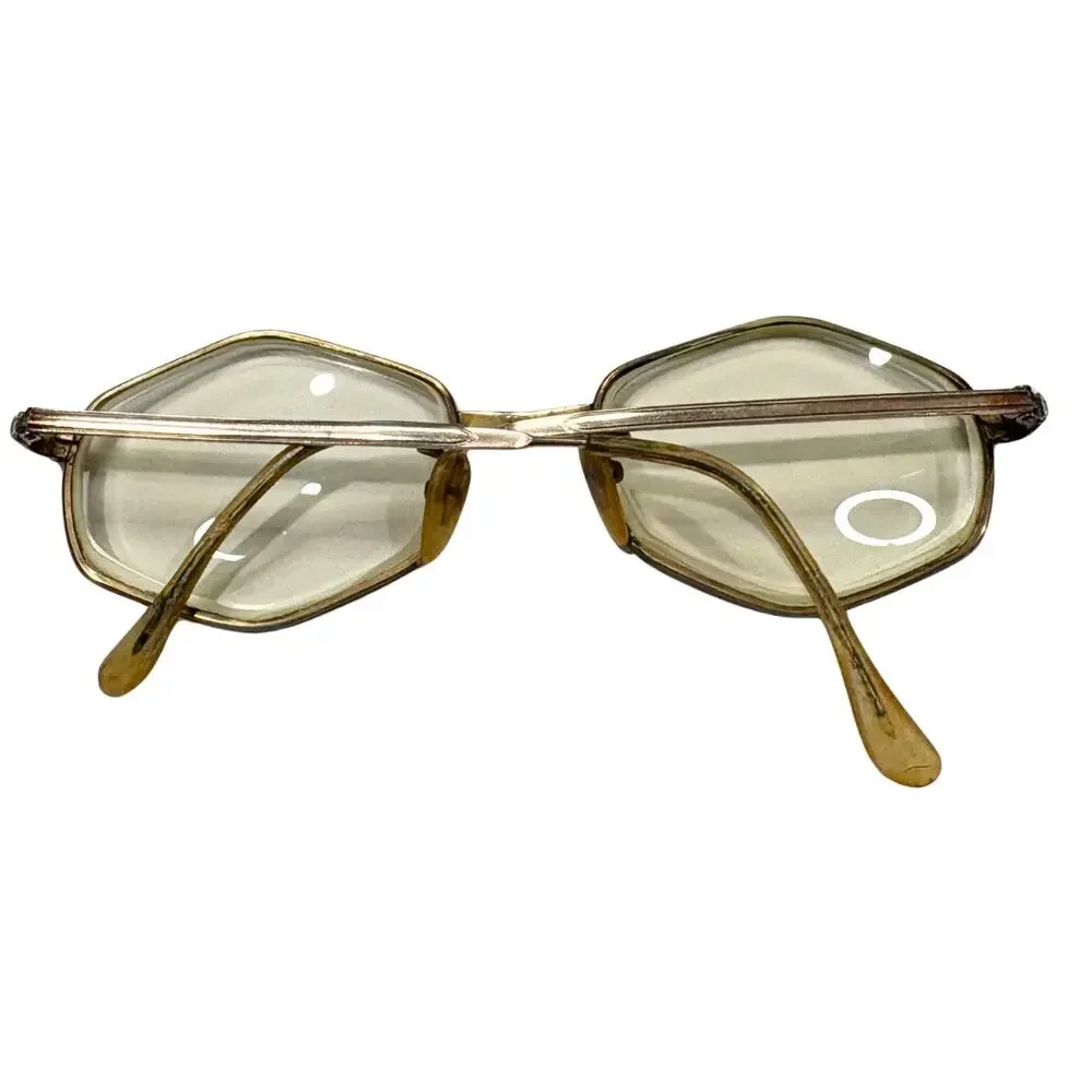 Vintage Womens Glasses Hexagon Gold Filled Metal USA 70s Pince Nez Eyeglasses